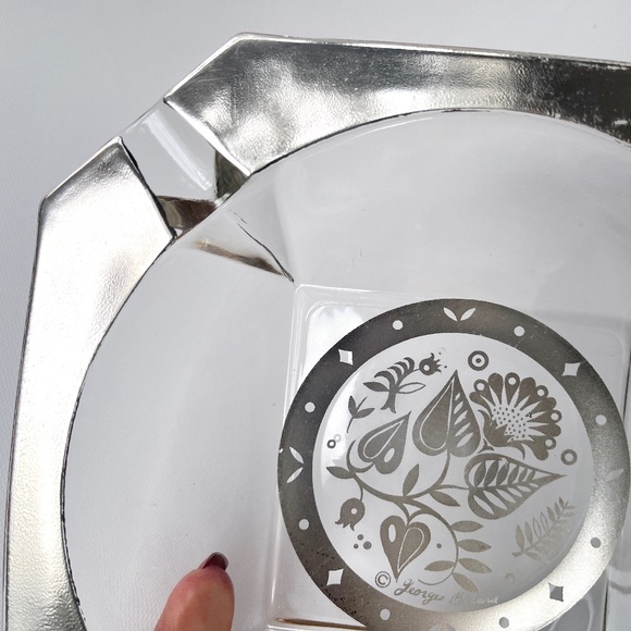 Vintage Sterling Silver 8" Cigar Georges Briard Square Glass Mid Century Ashtray - Picture 11 of 15